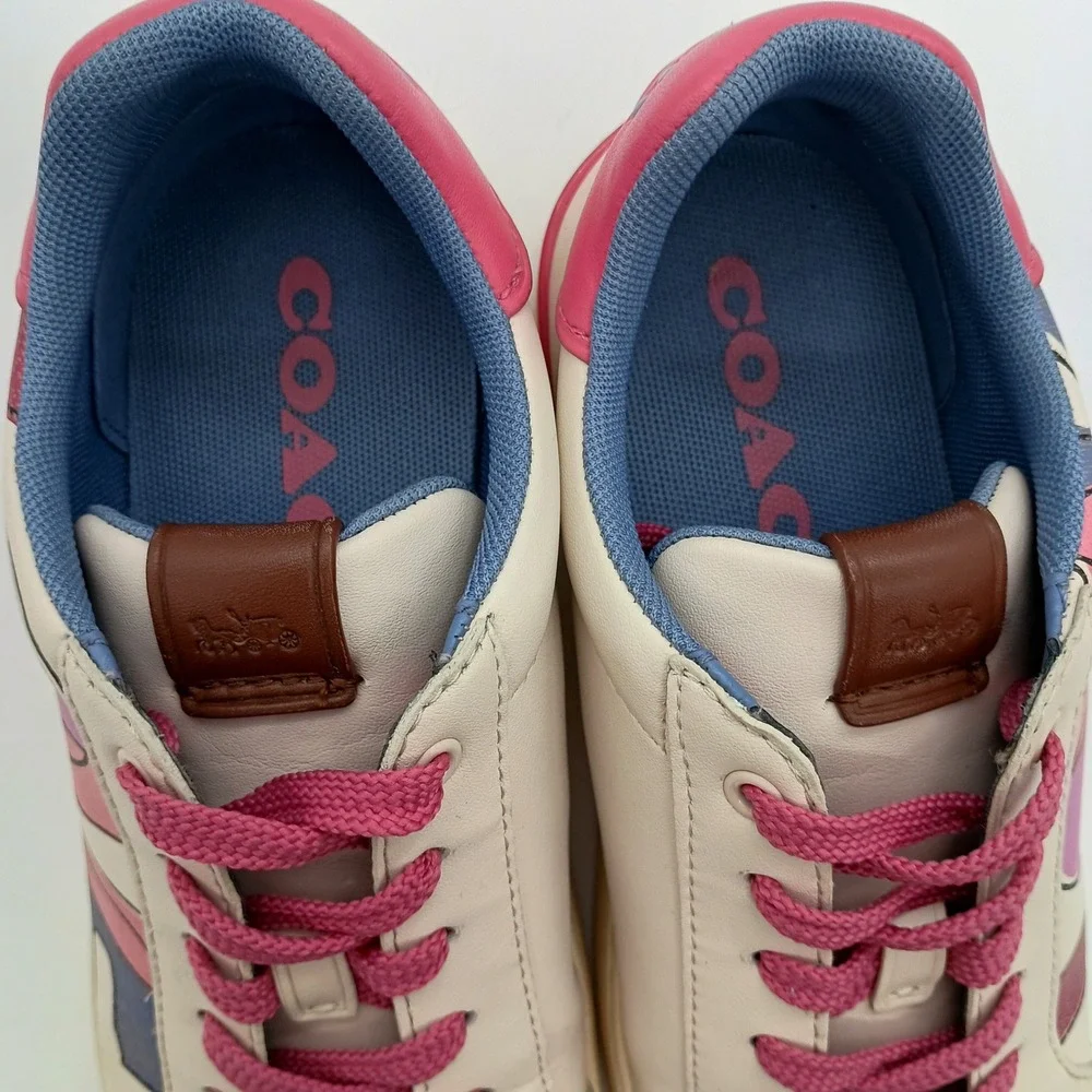 Coach G5101 Love Graphic Low Top Sneakers White Pink Blue‎ Womens 6B